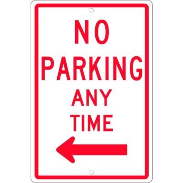 National Marker Co NMC Traffic Sign, No Parking Any Time With Left Arrow, 18in X 12in, White TM015H
